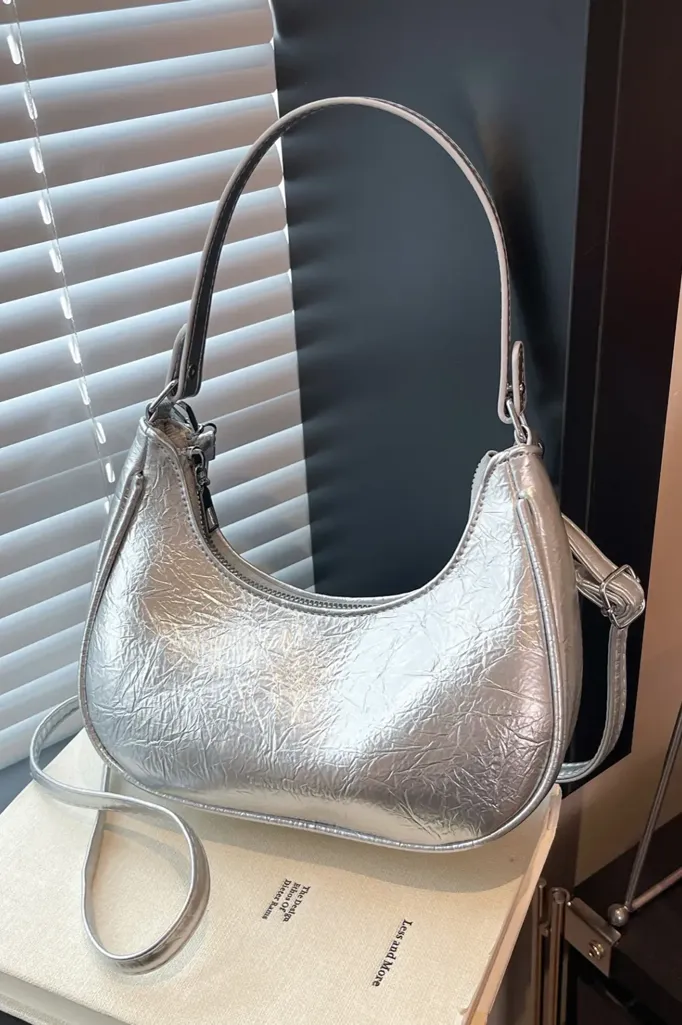 Silver Solid Pu Shoulder Bag - Image 1