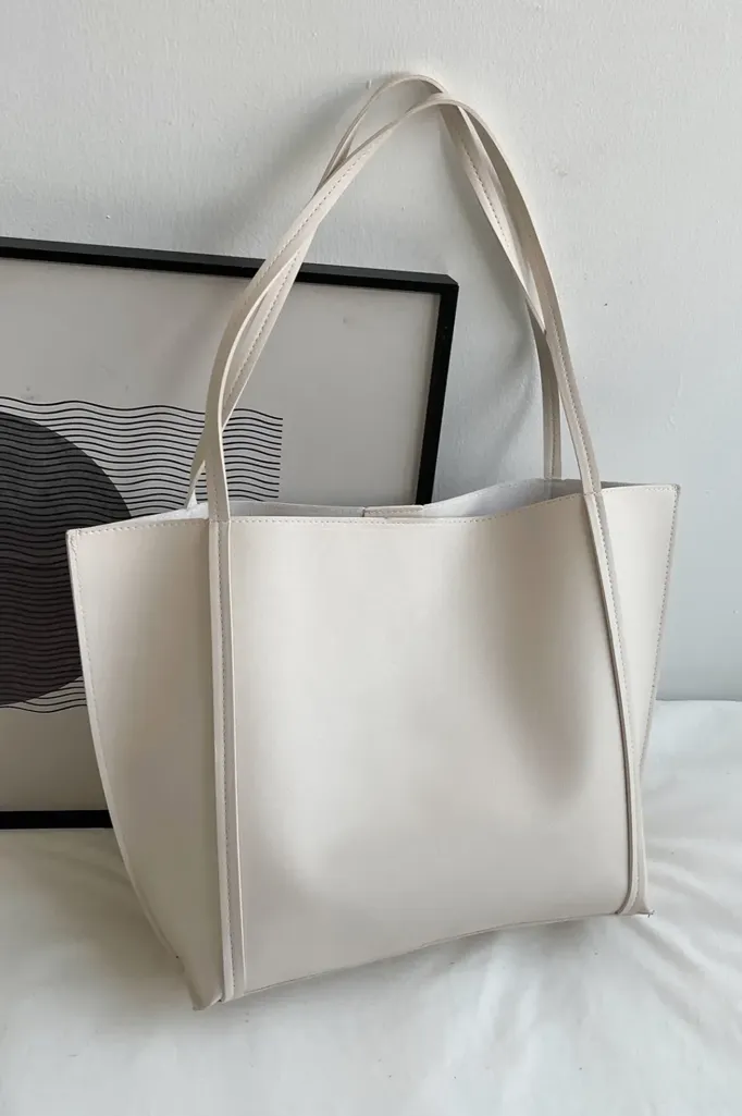 White Pu Solid Tote Bag - Image 1