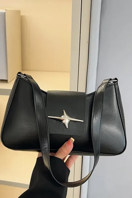 Black Solid Pu Hobo Bag - Image 1