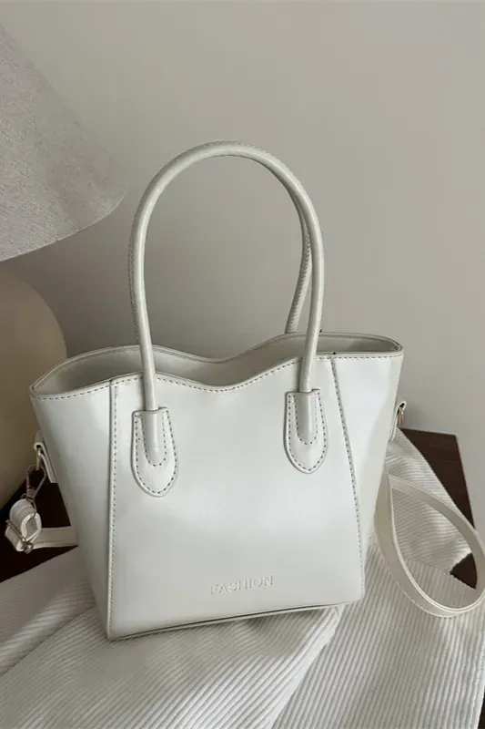 White Solid Pu Hand Bag - Image 1