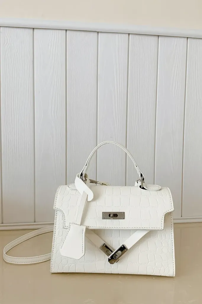 White Textured Crossbody Hand Bag - Image 1