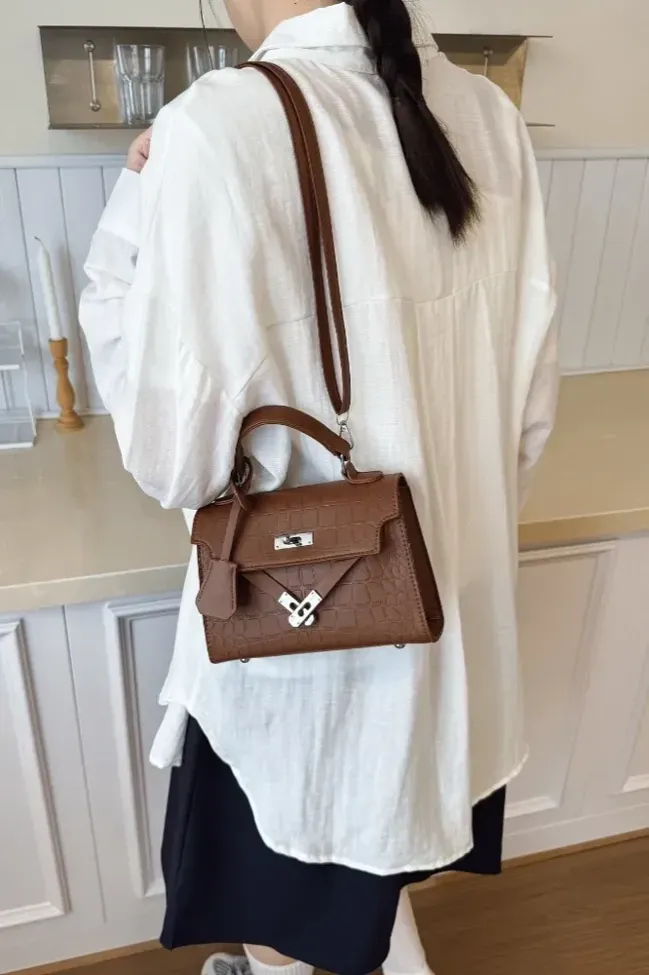 Brown Textured Crossbody Hand Bag - NEWME