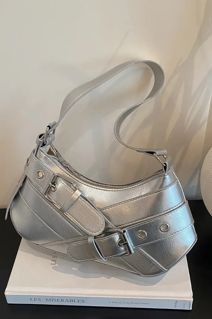 Silver Metallic Hobo Bag - Image 1