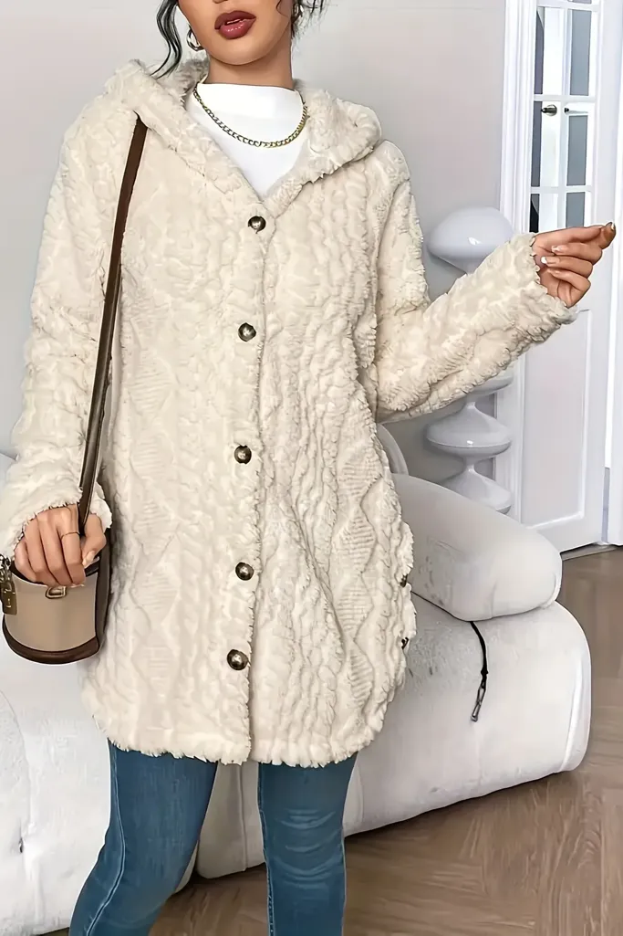 Cream Hooded Button Down Cardigan - Image 1