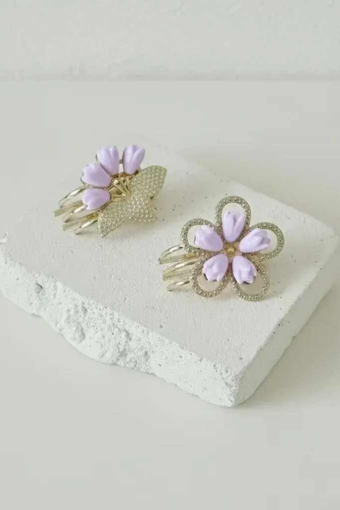 Purple Floral Set Of 2 Hair Clips - Image 1