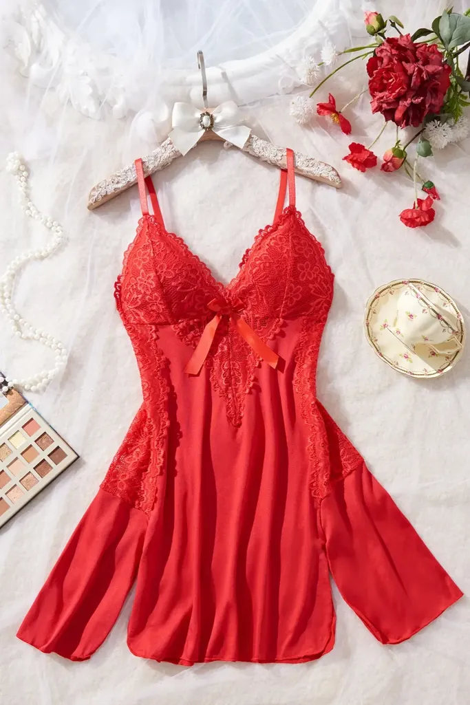 Red Ribbon V-Neck Babydoll - Image 1