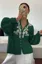 Green Embroidered V-Neck Top