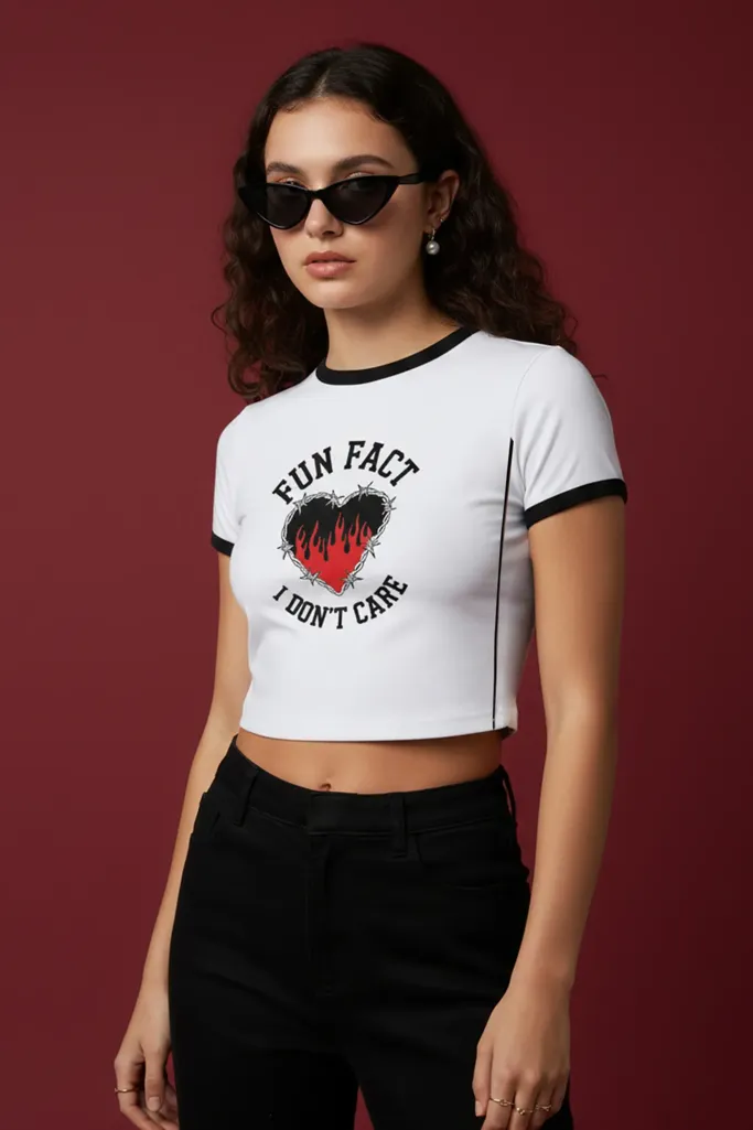 White Graphic Print Crop T-Shirt - Image 1
