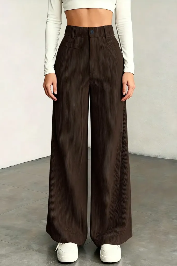 Dark Brown High Rise Trousers - Image 1