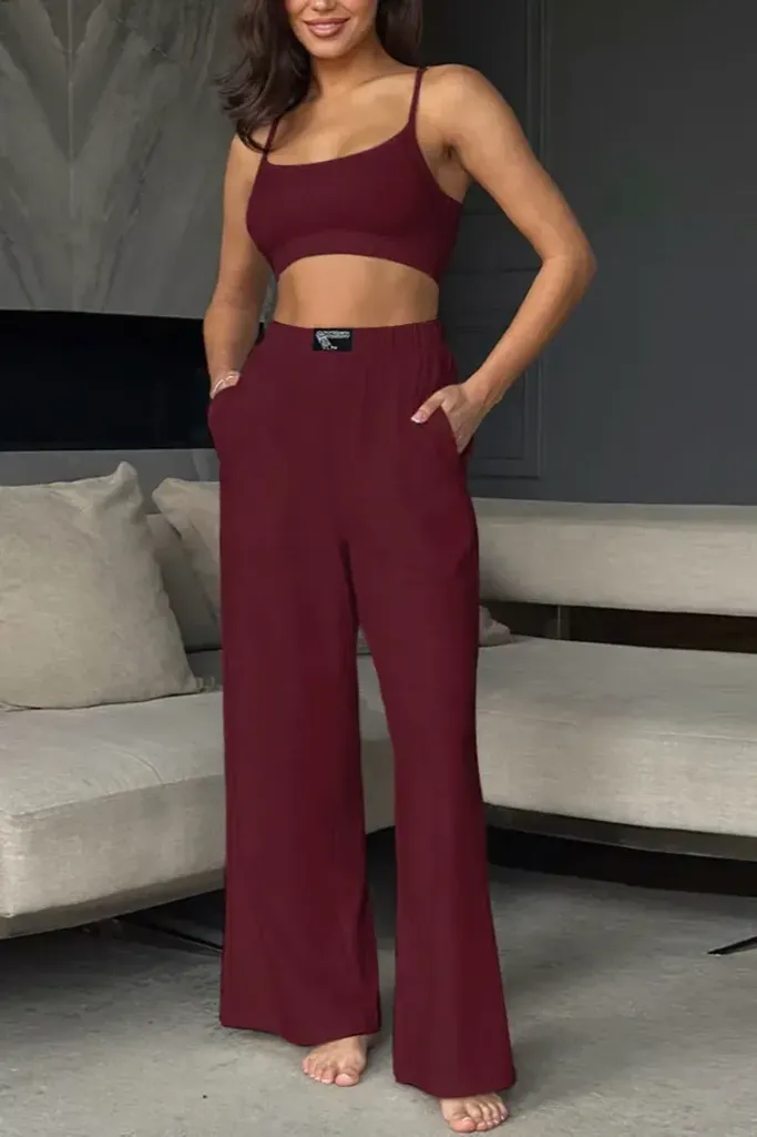 Wine Scoop Neck Co-Ord Set - Image 1