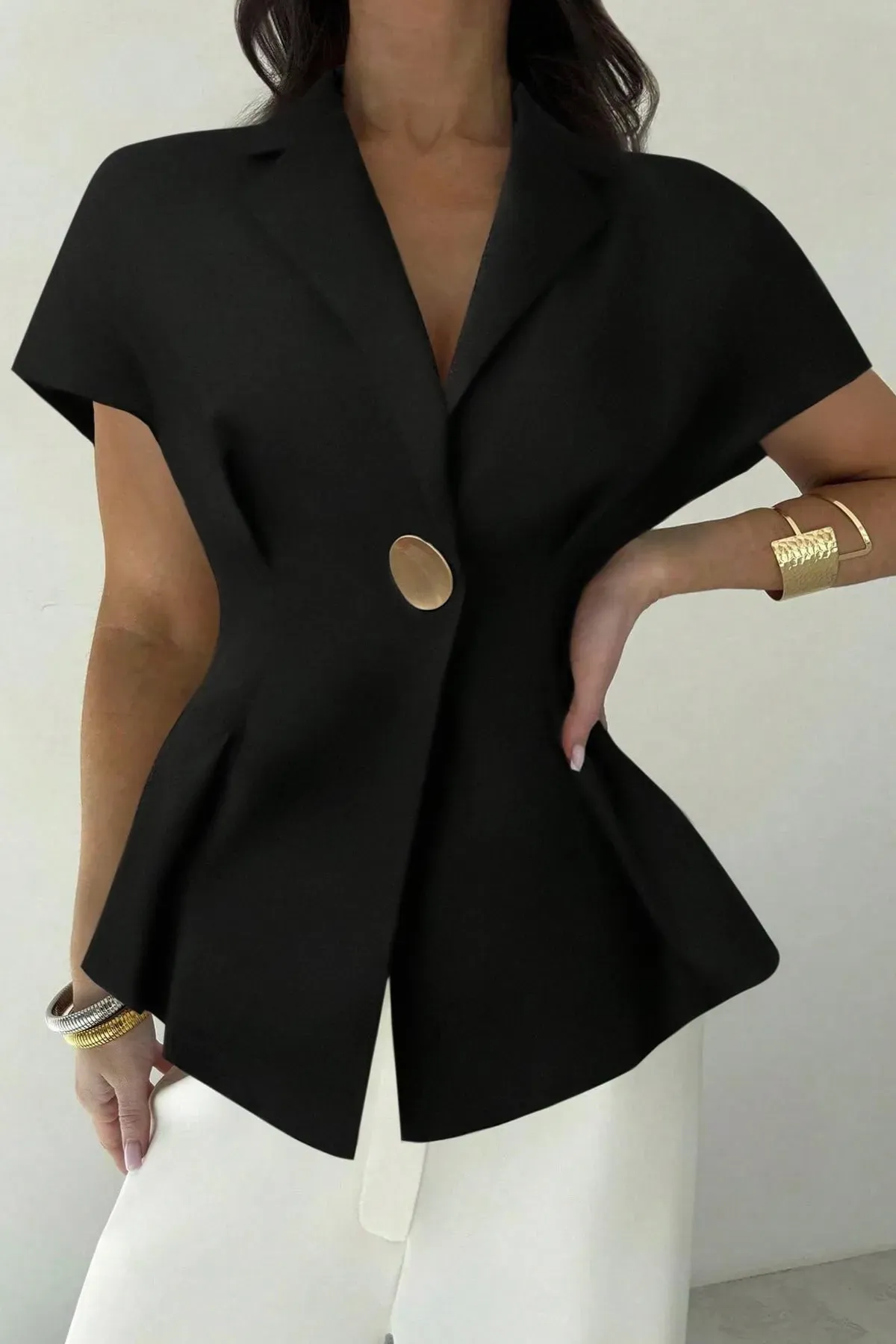 Black Solid Lapel Collar Shirt