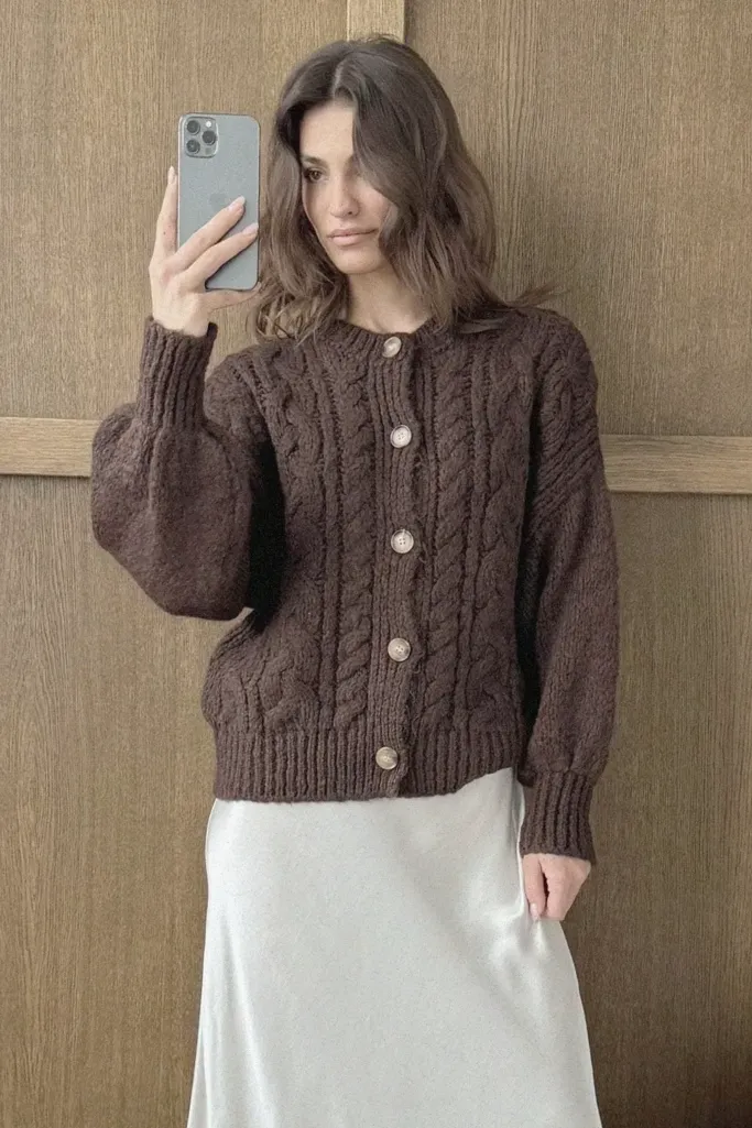 Brown Buttoned Down Textured Cardigan - Image 1