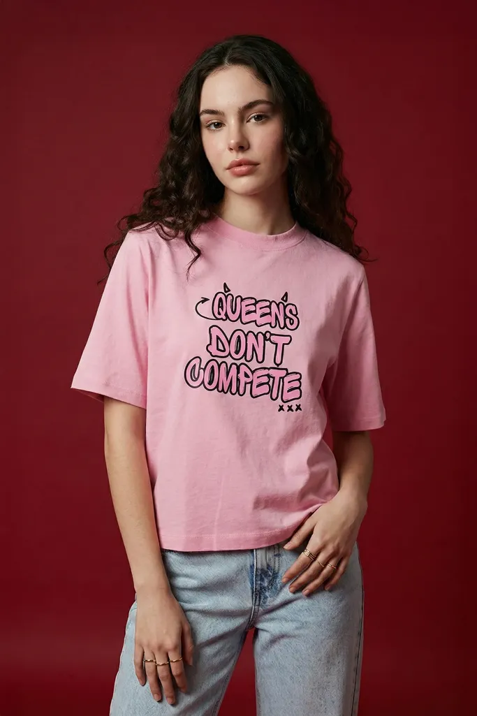 Pink Typography Crew Neck T-Shirt - Image 1