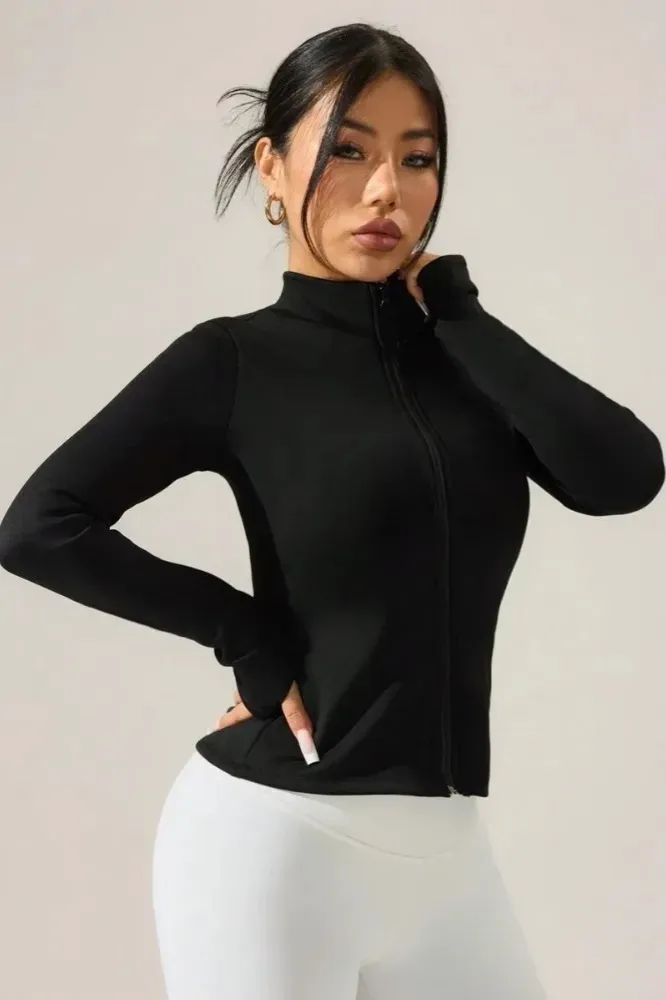 Black High Neck Zipper Jacket - Image 1