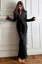 Black Solid Tie-Up Lapel Collar Dress
