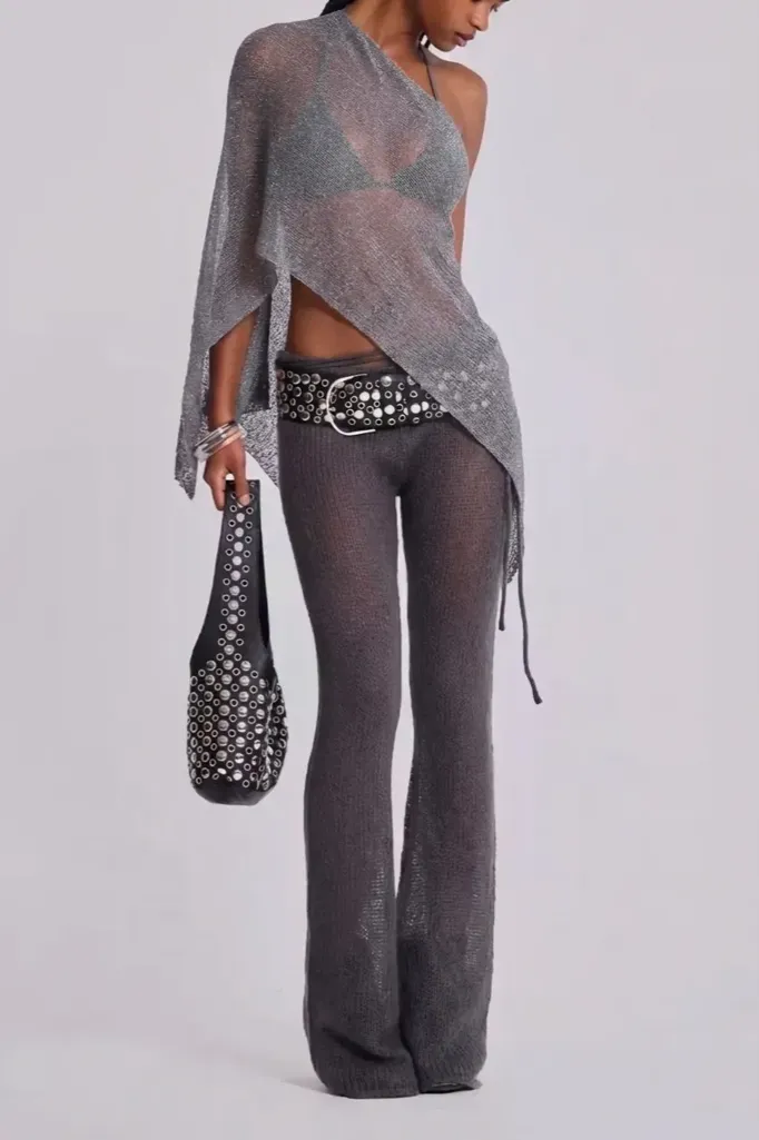 Grey Boat Neck Sheer Crop Top - Image 1