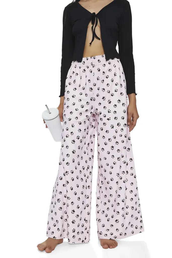 Pink Paw Print Mid Rise Pants - Image 1