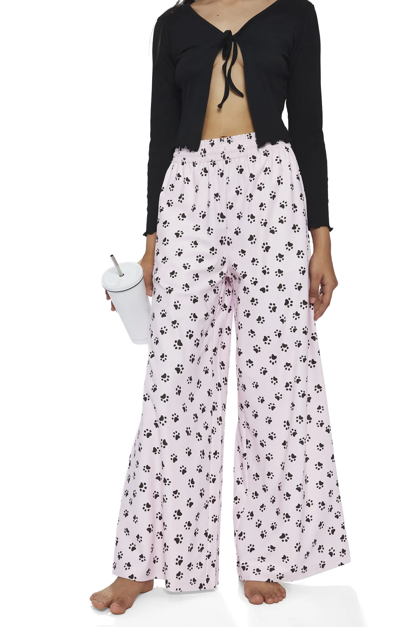Pink Paw Print Mid Rise Pants