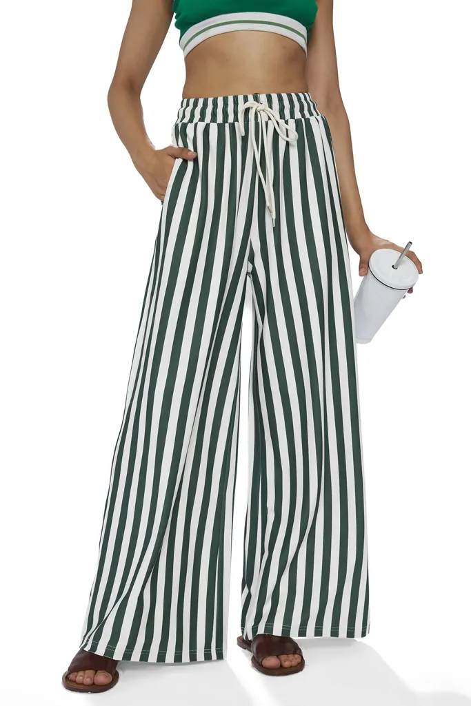 Green Striped Mid Rise Pants - Image 1