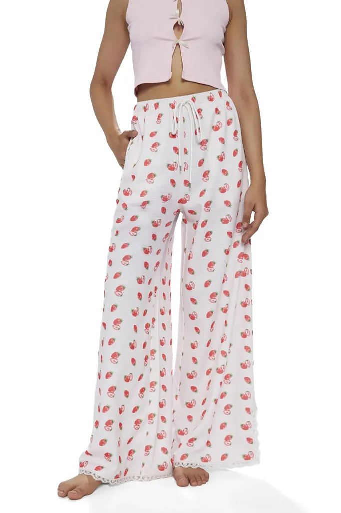 Pink Fruit Print Mid Rise Pants - Image 1
