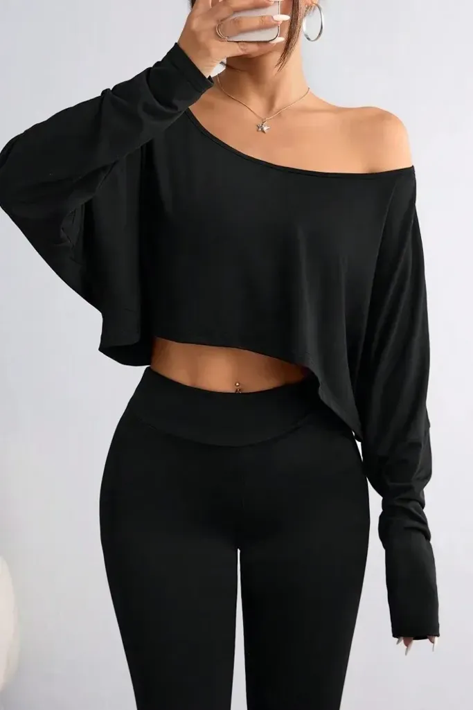 Black One Shoulder Crop T-Shirt - Image 1