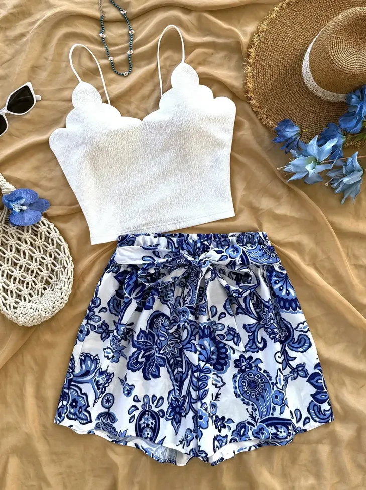 Blue Scallop Neck Co-Ord Set - Image 1