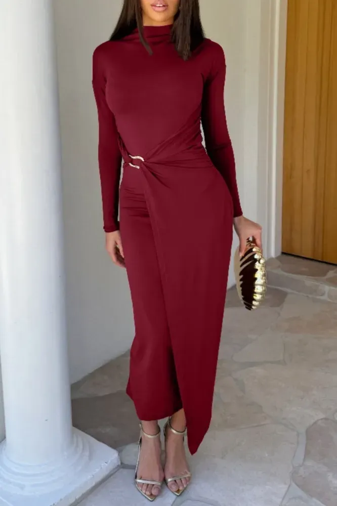 Wine Ruched Wrap Maxi Dress - Image 1