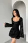 Black Scoop Neck Lace Mini Dress