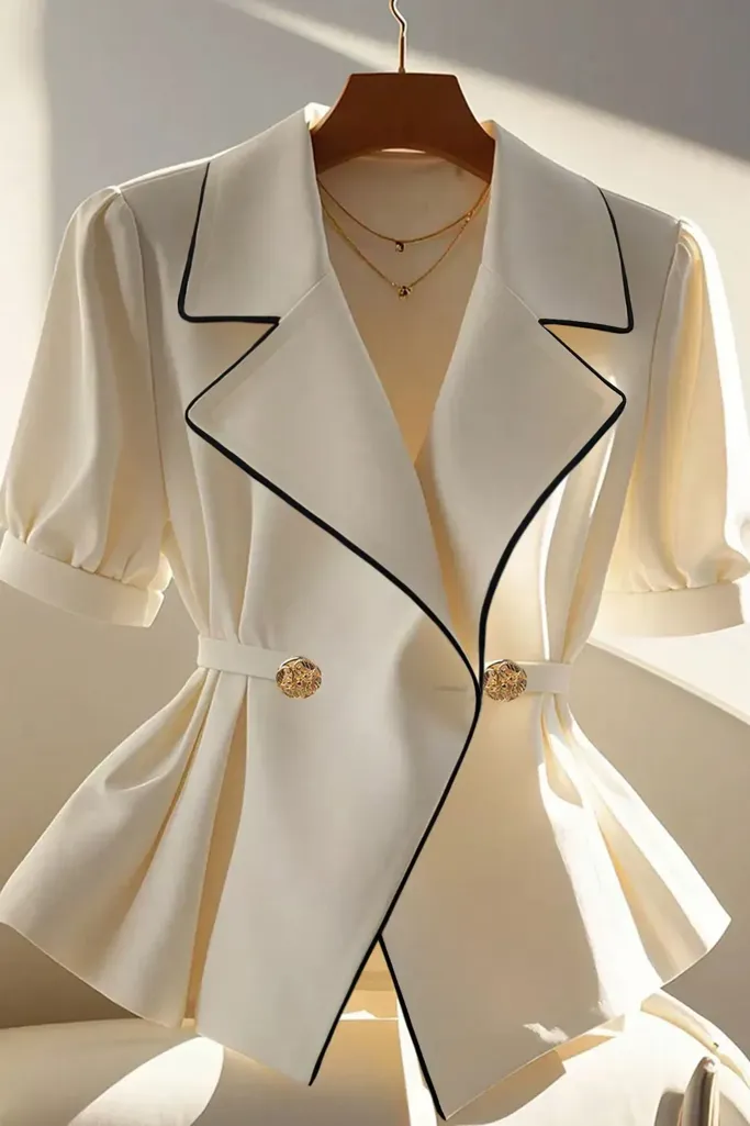 Off White Lapel Collar Blazer - Image 1