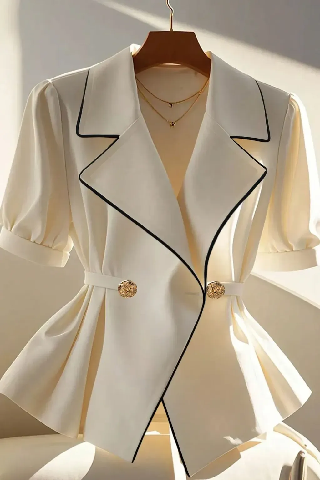 Off White Lapel Collar Blazer - NEWME