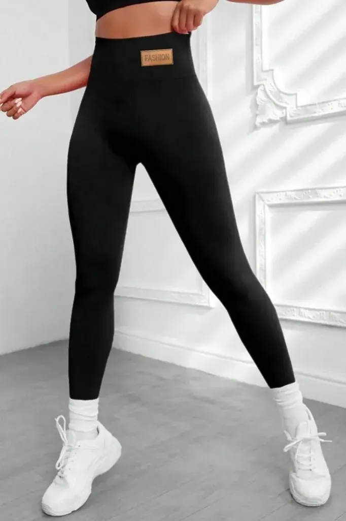 Black Solid High Rise Leggings - Image 1