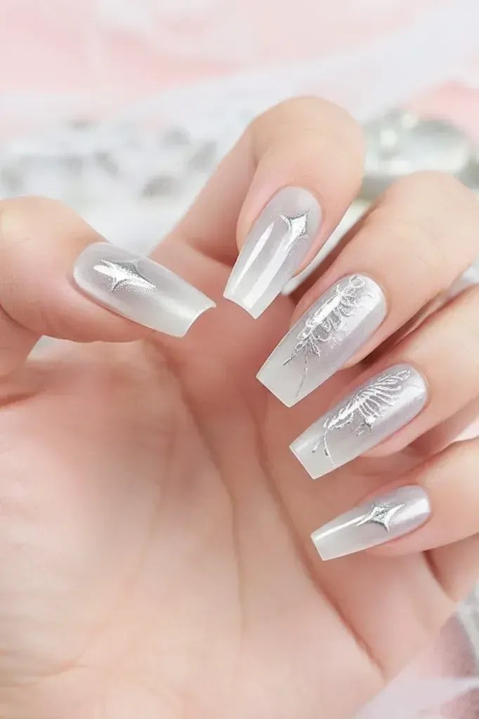 Silver Starry Press On Nails - Image 1