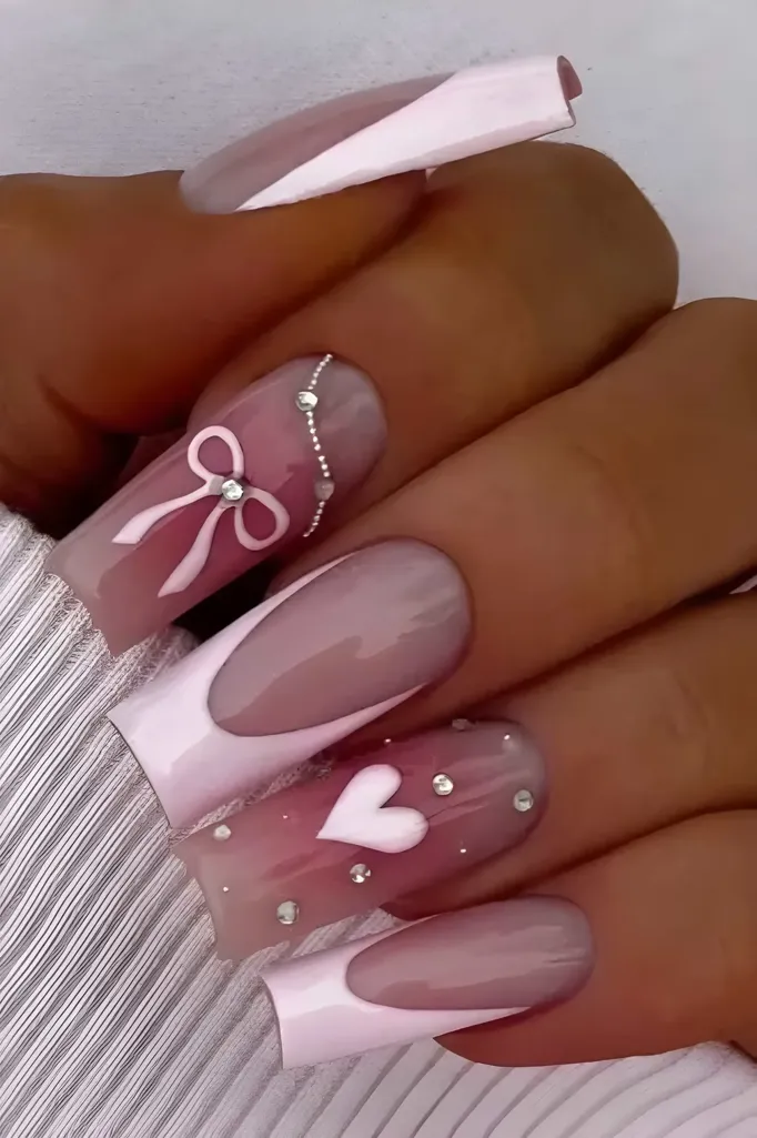 Light Pink Bow Press-On Nails - Image 1
