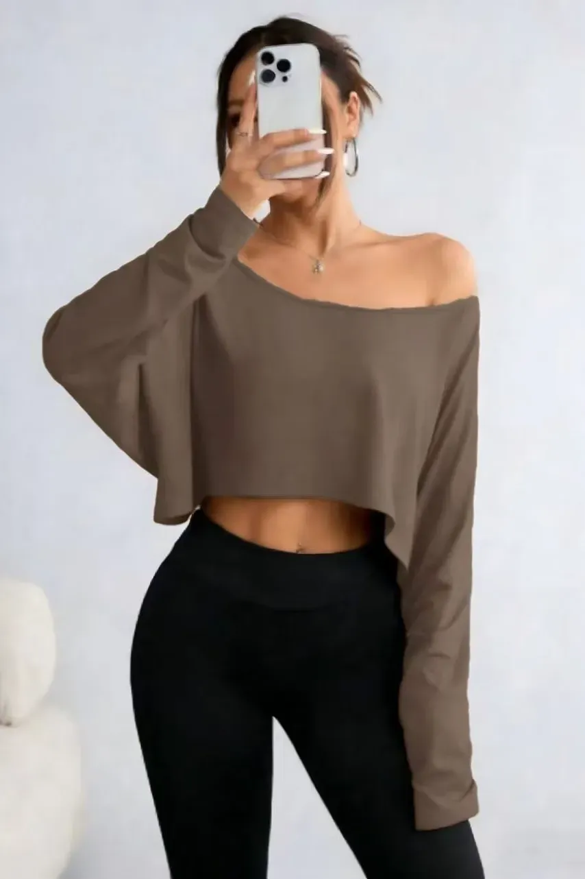 Dark Brown One Shoulder Crop Top