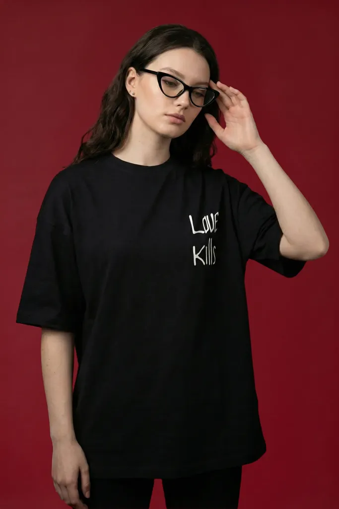 Black Graphic Print Crew Neck T-Shirt - Image 1