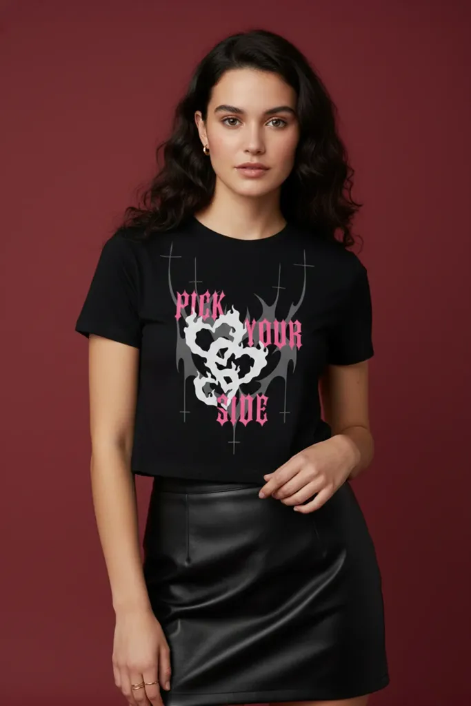 Black Graphic Print Crew Neck Crop Top - Image 1