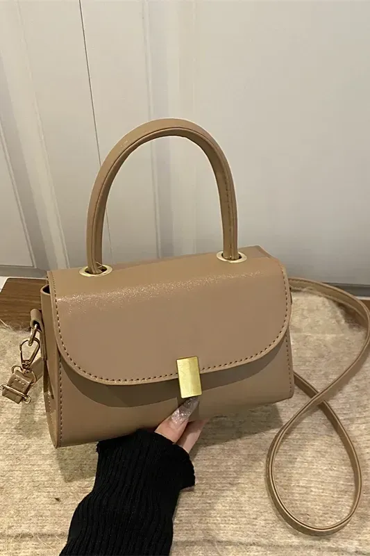 Beige Solid Pu Satchel Bag - Image 1