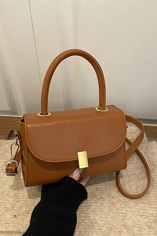 Light Brown Solid Pu Satchel Bag - Image 1