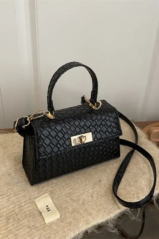 Black Solid Pu Satchel Bag - Image 1