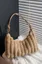 Beige Solid Faux Fur Shoulder Bag
