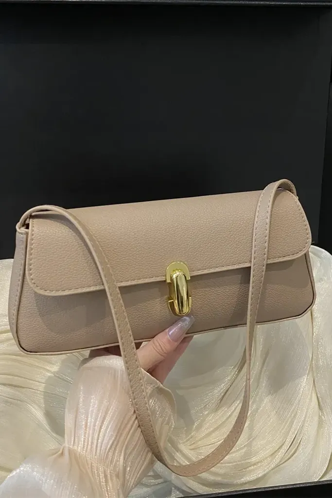 Beige Solid Pu Shoulder Bag - Image 1