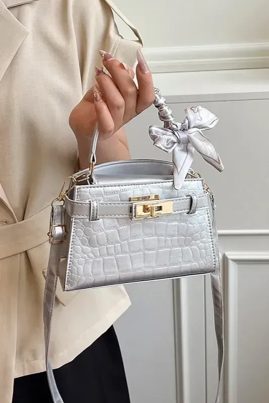 Silver Solid Pu Satchel Bag - Image 1