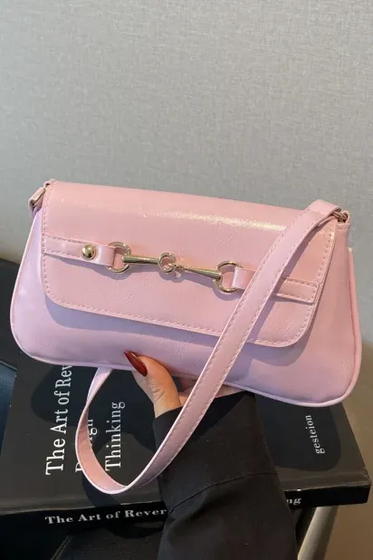 Light Pink Solid Flap Shoulder Bag - Image 1