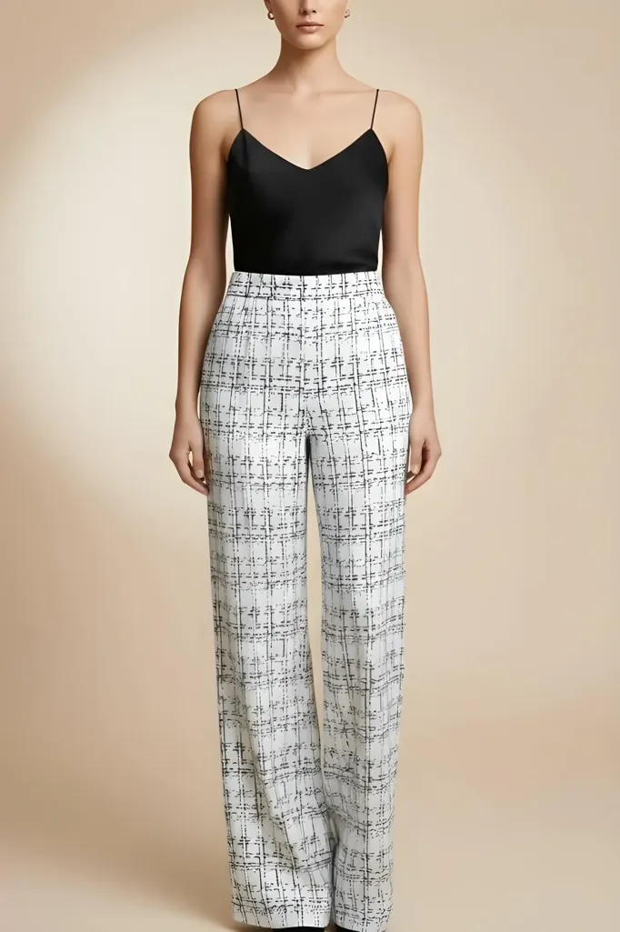 White High Rise Abstract Check Trousers - Image 1