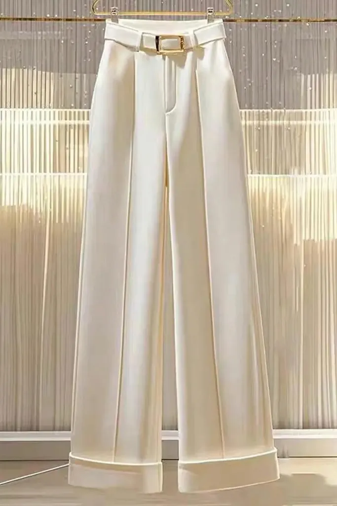 Off White Solid High Rise Trousers - Image 1