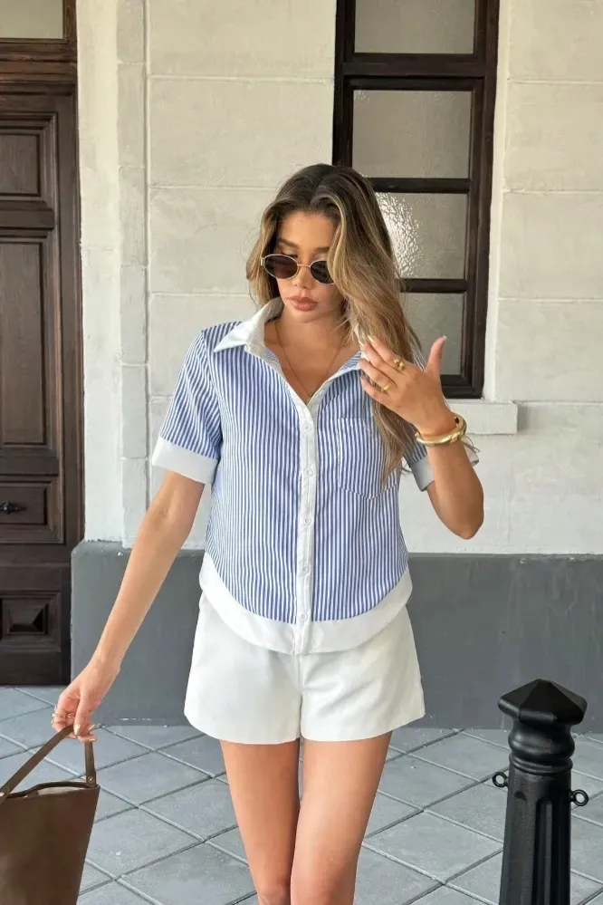 Blue Striped Button Down Shirt - Image 1