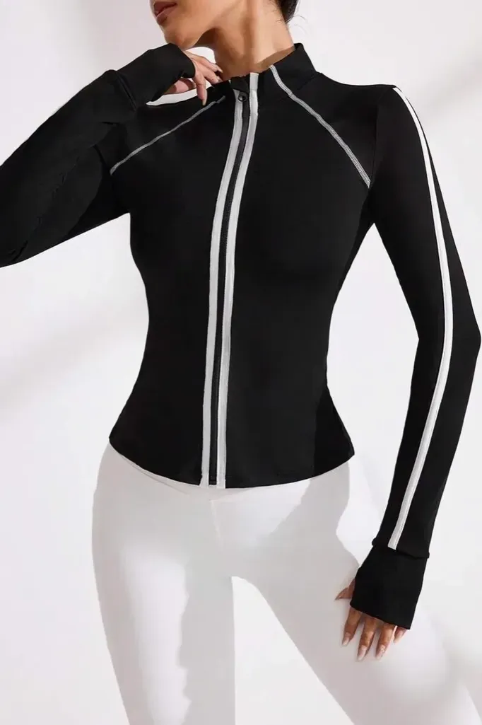 Black Fitted Zip Collar Sports Jacket - Image 1