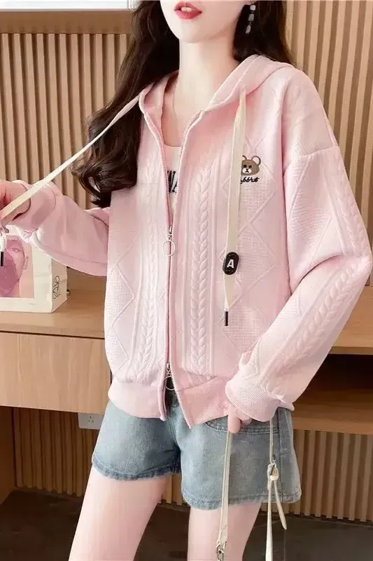 Light Pink Hooded Zipper Sweatshirt - Image 1