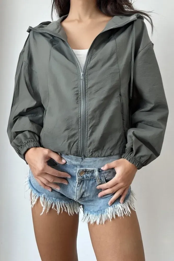 Dark Grey Crop Windcheater Jacket - Image 1