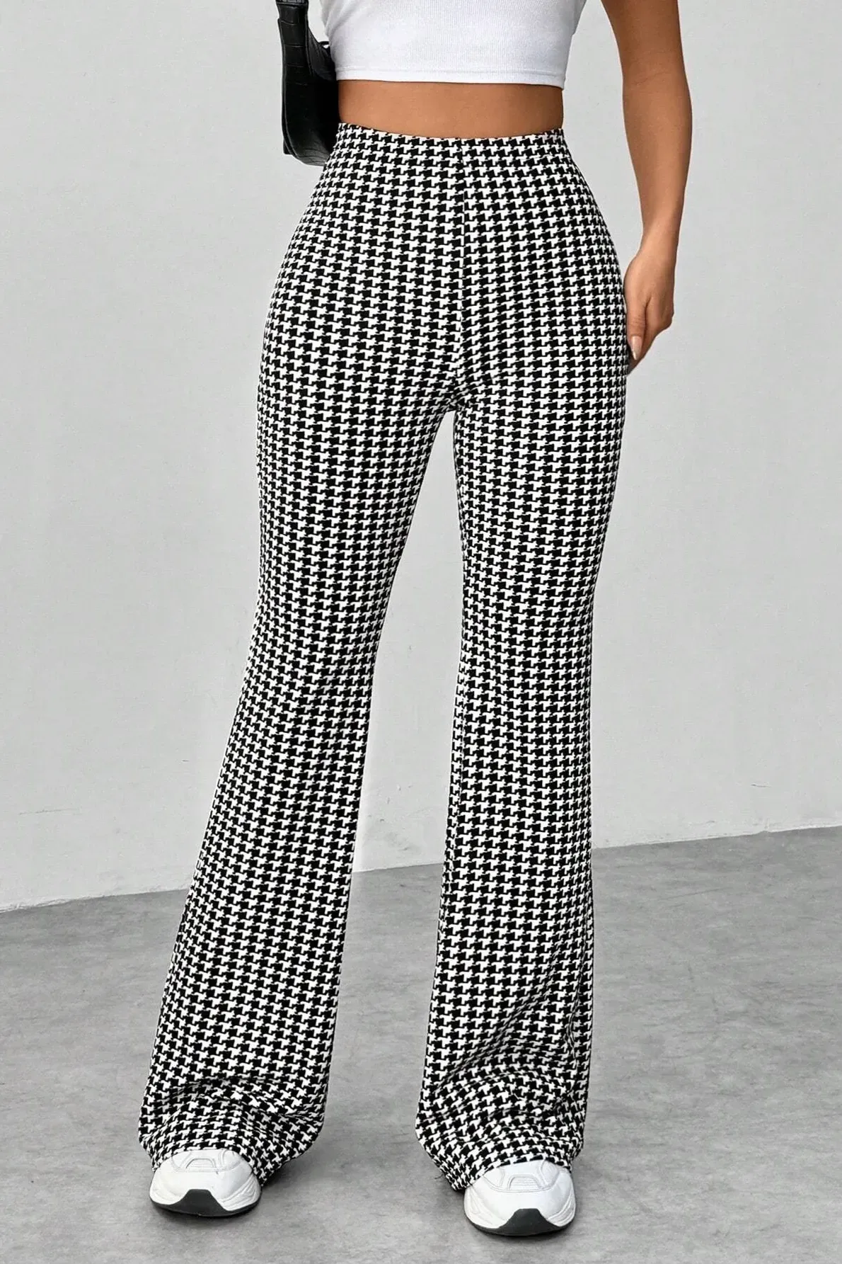 White High Rise Houndstooth Bootcut Pants
